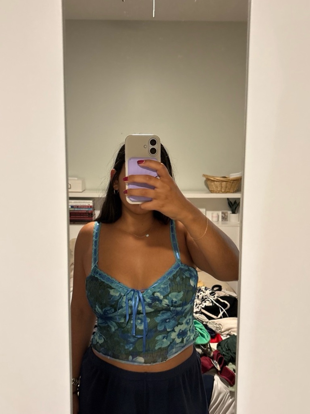 Pitaya Blue-Green Floral Camisole Top